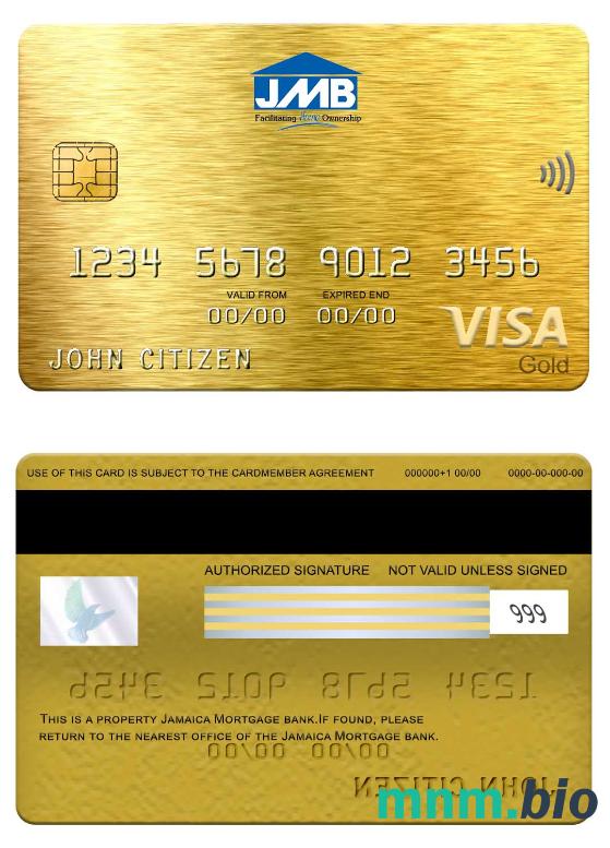 Jamaica Mortgage bank visa złoto karta przykład w formacie PSD